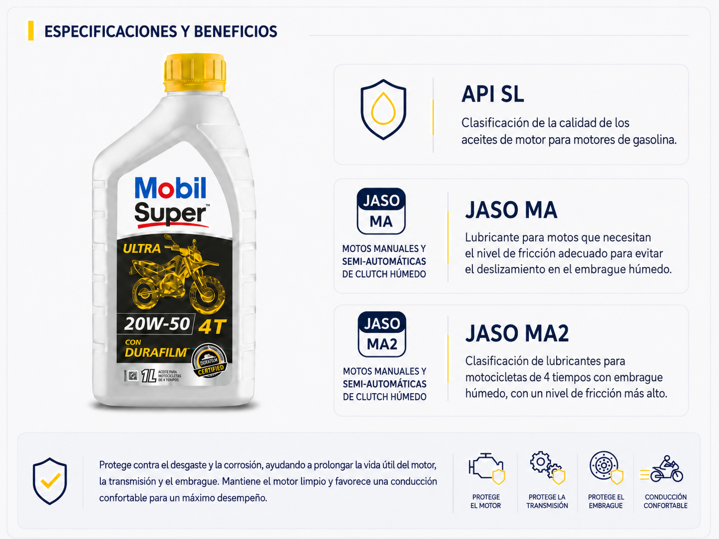 Aceite Mobil Super 4T Ultra con Durafilm 20W-50