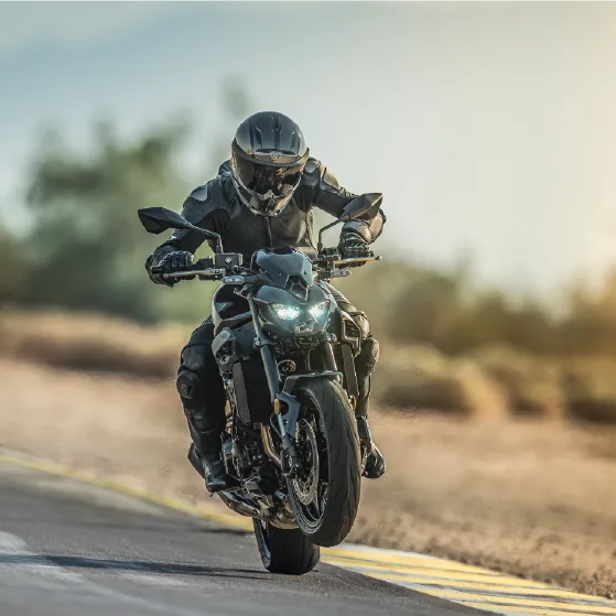 Conduce la Z900 y experimenta cómo el diseño agresivo se traduce en placer al manejar.